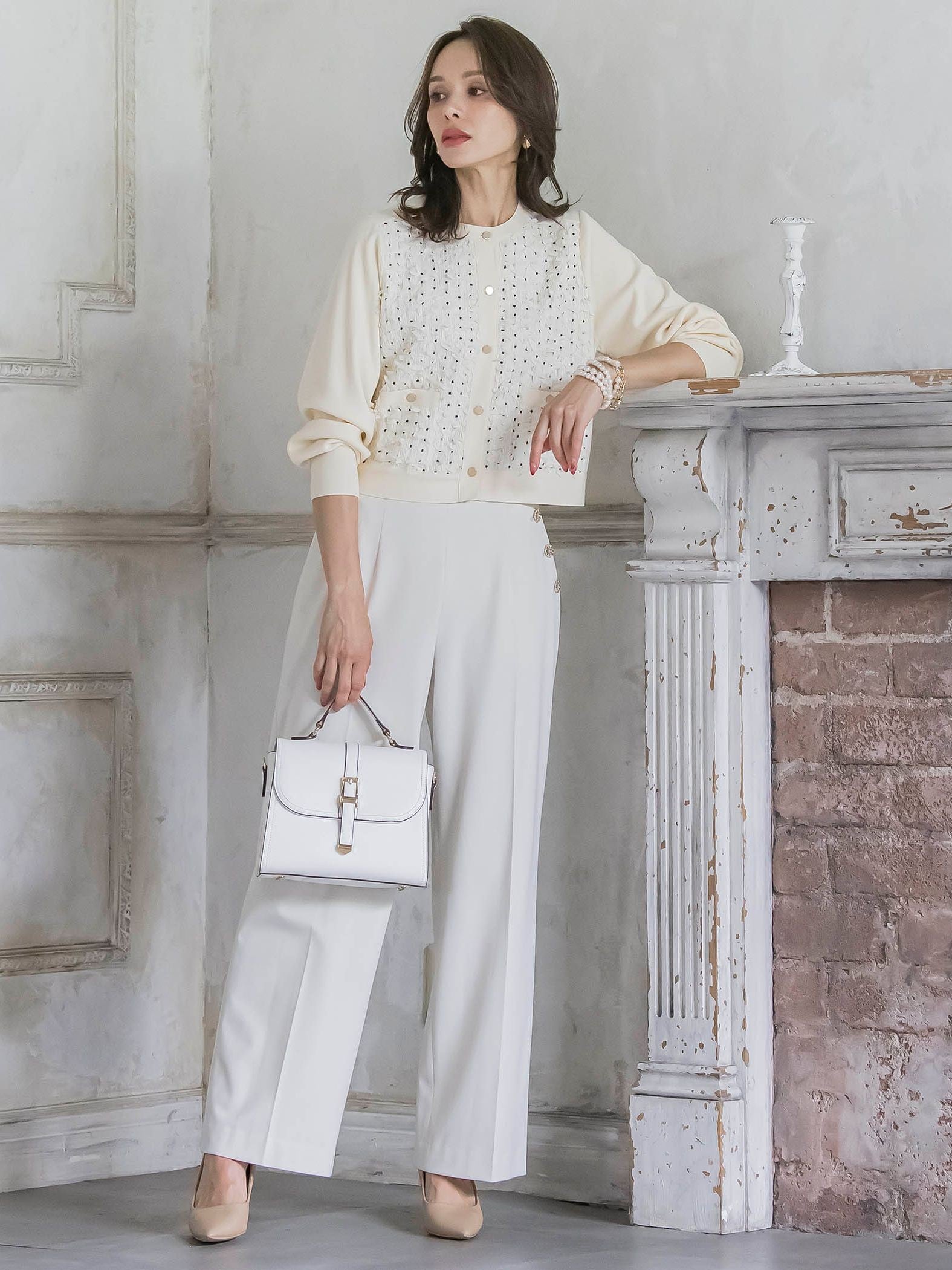 キラキラボタンワイドパンツ≪手洗い可能≫