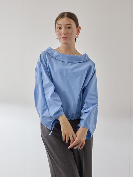 ギャザースリーブボートネックブラウス≪洗濯機で洗える≫