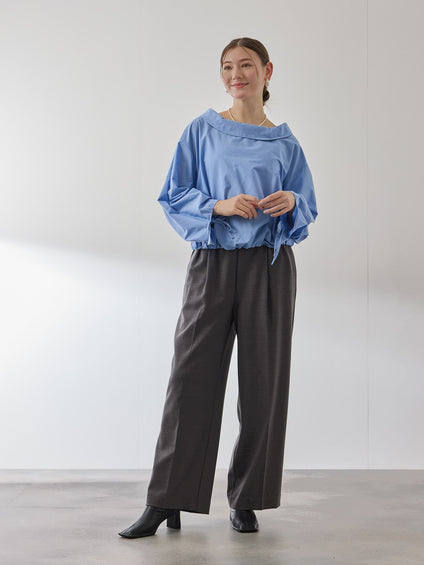 ギャザースリーブボートネックブラウス≪洗濯機で洗える≫