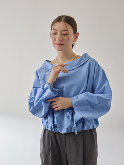 ギャザースリーブボートネックブラウス≪洗濯機で洗える≫