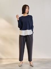 ポンチローマ異素材ラウンドヘムカットソー