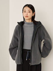 配色ボアフーディコクーンブルゾン