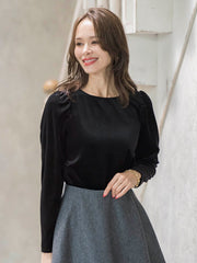 パフ袖ベロアカットソー≪手洗い可能≫
