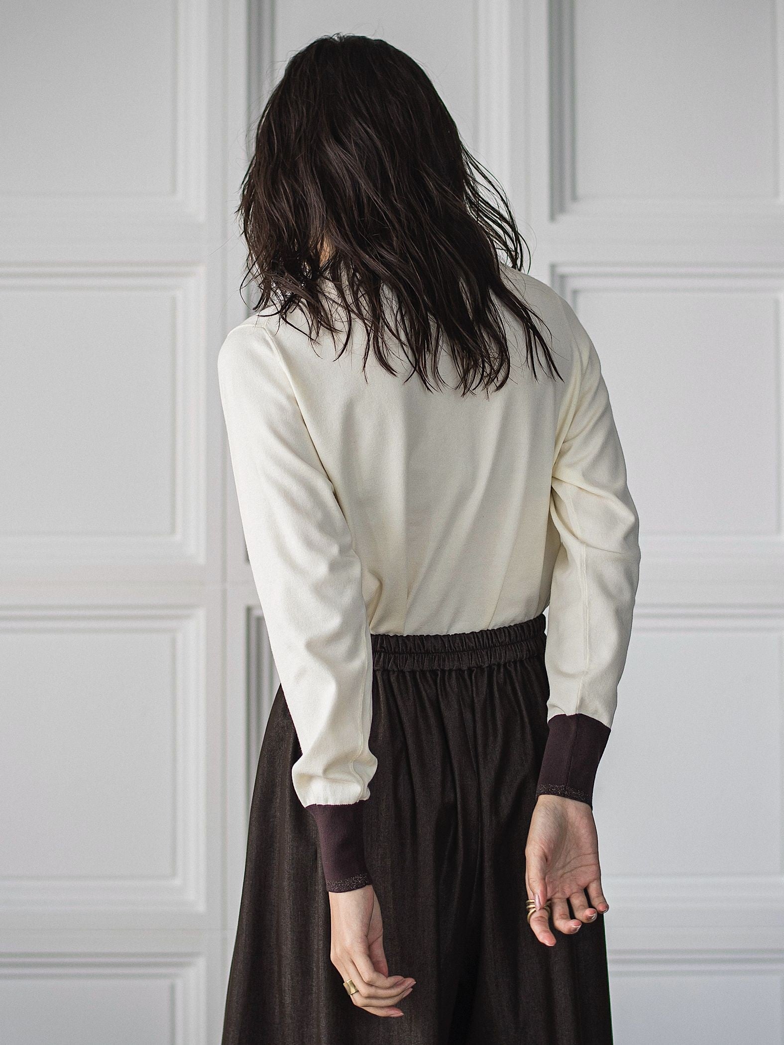 ボトルネック配色ニットプルオーバー≪手洗い可能≫