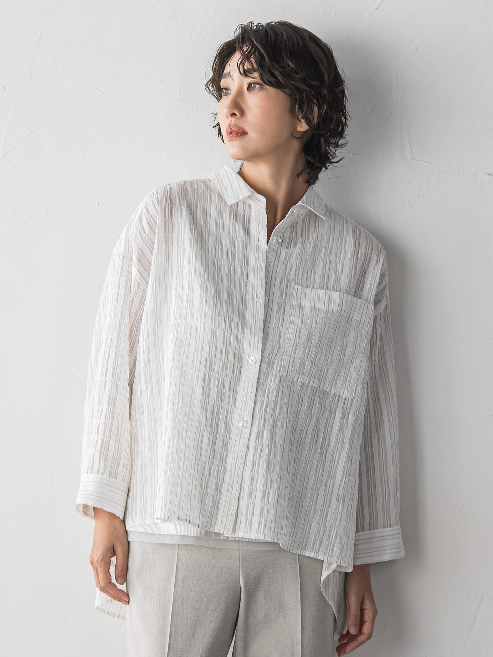 シアーサッカーストライプシャツ