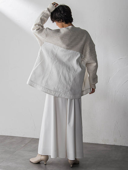 デニムドッキングニットカーディガン≪洗濯機で洗える≫