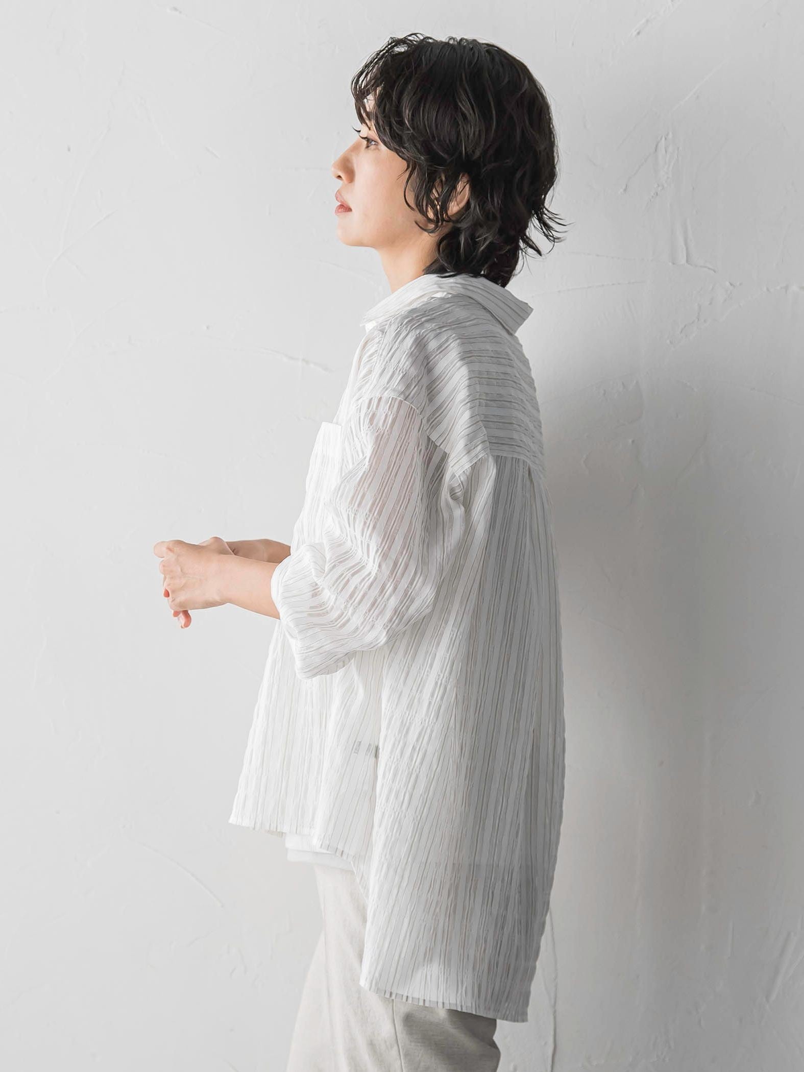 シアーサッカーストライプシャツ