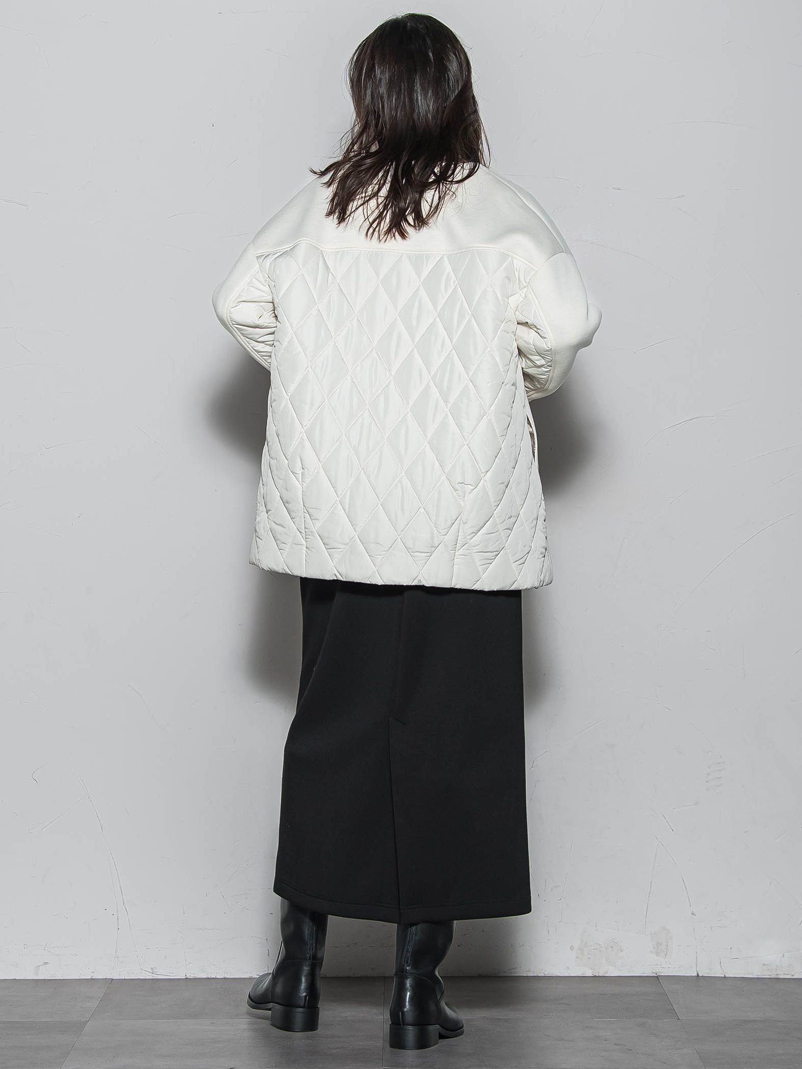 モスダンボール×中綿キルティングノーカラーコート≪手洗い可能≫