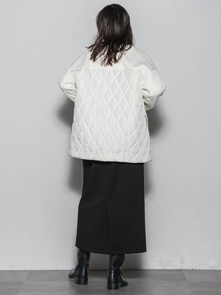 モスダンボール×中綿キルティングノーカラーコート≪手洗い可能≫