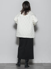 モスダンボール×中綿キルティングノーカラーコート≪手洗い可能≫