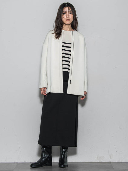 モスダンボール×中綿キルティングノーカラーコート≪手洗い可能≫