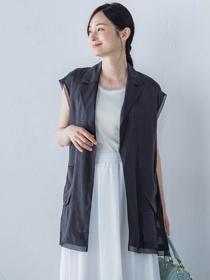 【WEB限定】フィブリルタフタロングジレ ≪手洗い可能≫