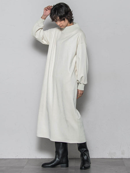 【WEB限定】スウェード×リブモックネックワンピース≪手洗い可能≫