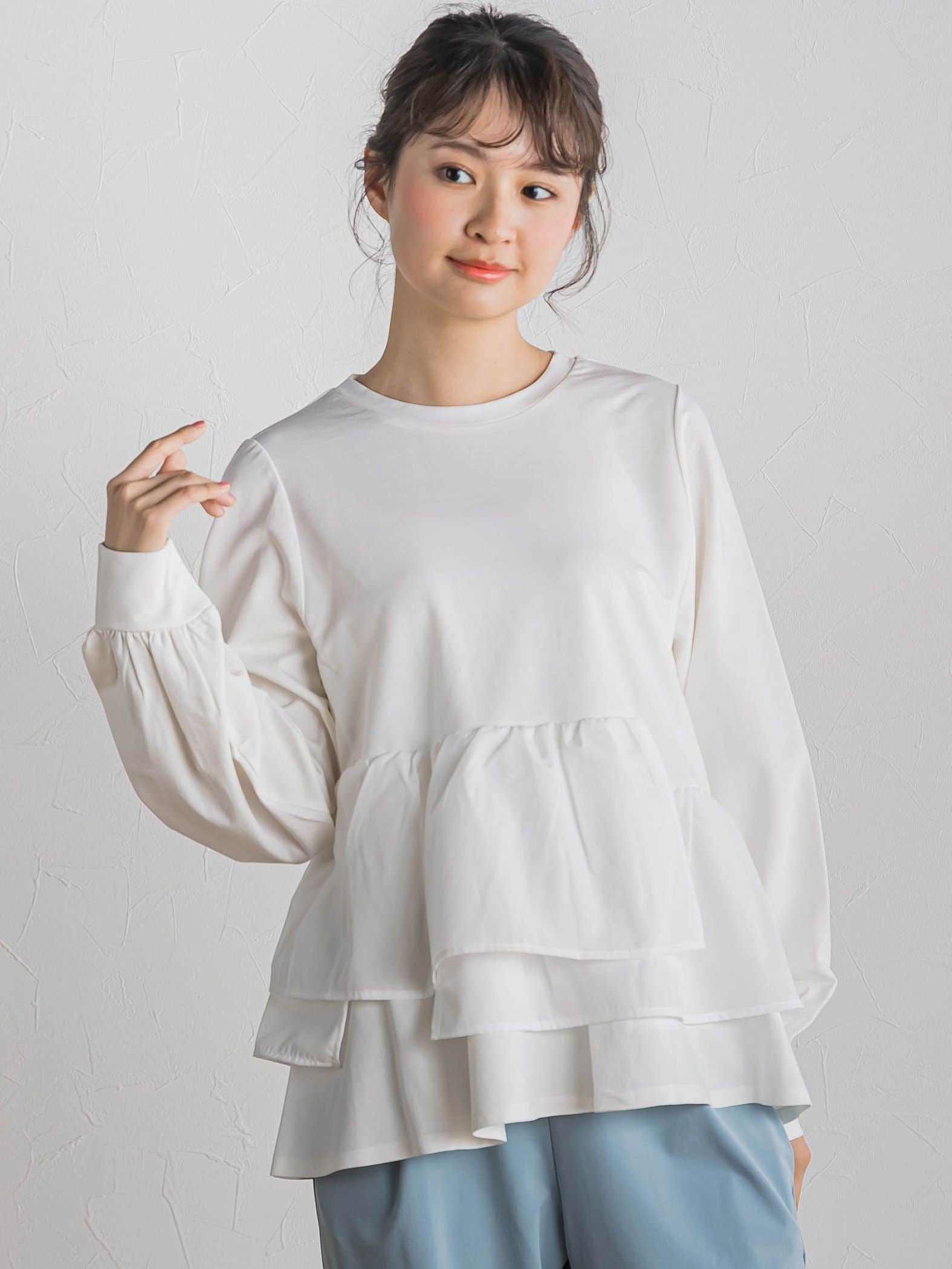 【WEB限定】異素材Aラインプルオーバー≪洗濯機で洗える≫