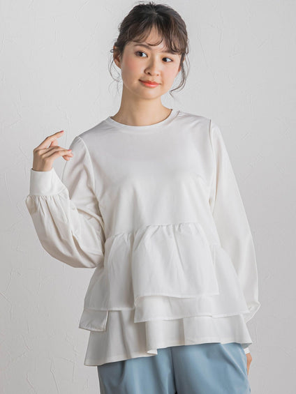 【WEB限定】異素材Aラインプルオーバー≪洗濯機で洗える≫