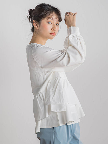 【WEB限定】異素材Aラインプルオーバー≪洗濯機で洗える≫