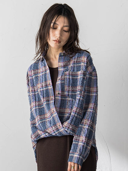 シュリンクチェック2WAYカシュクールシャツ