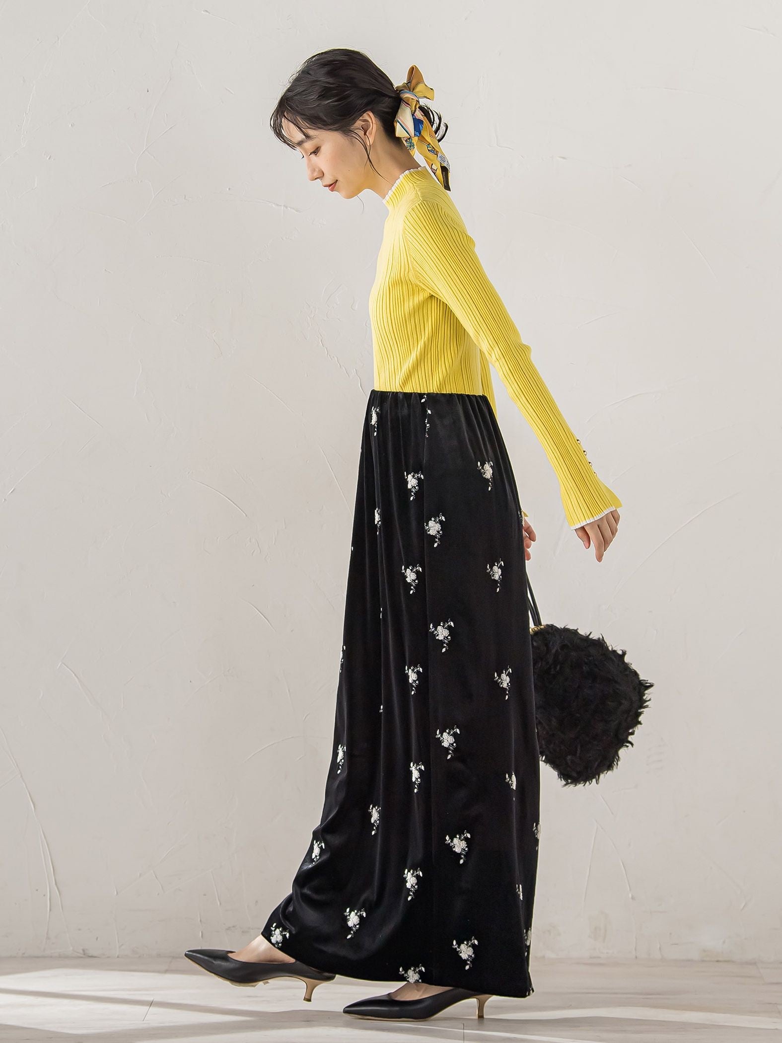 袖ボタンランダムリブニット≪手洗い可能≫