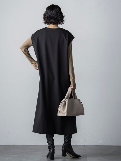 【WEB限定】【3サイズ展開】キーネックワンピース≪イージーケア/毛玉になりにくい≫