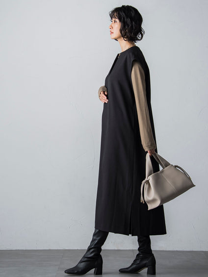【WEB限定】【3サイズ展開】キーネックワンピース≪イージーケア/毛玉になりにくい≫