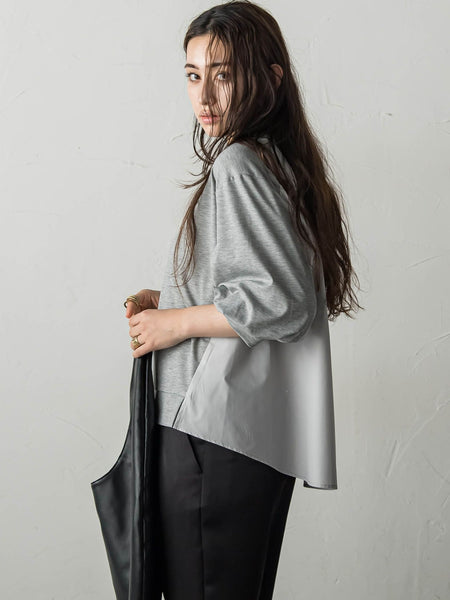 異素材コンビネーションプルオーバー≪洗濯機で洗える≫