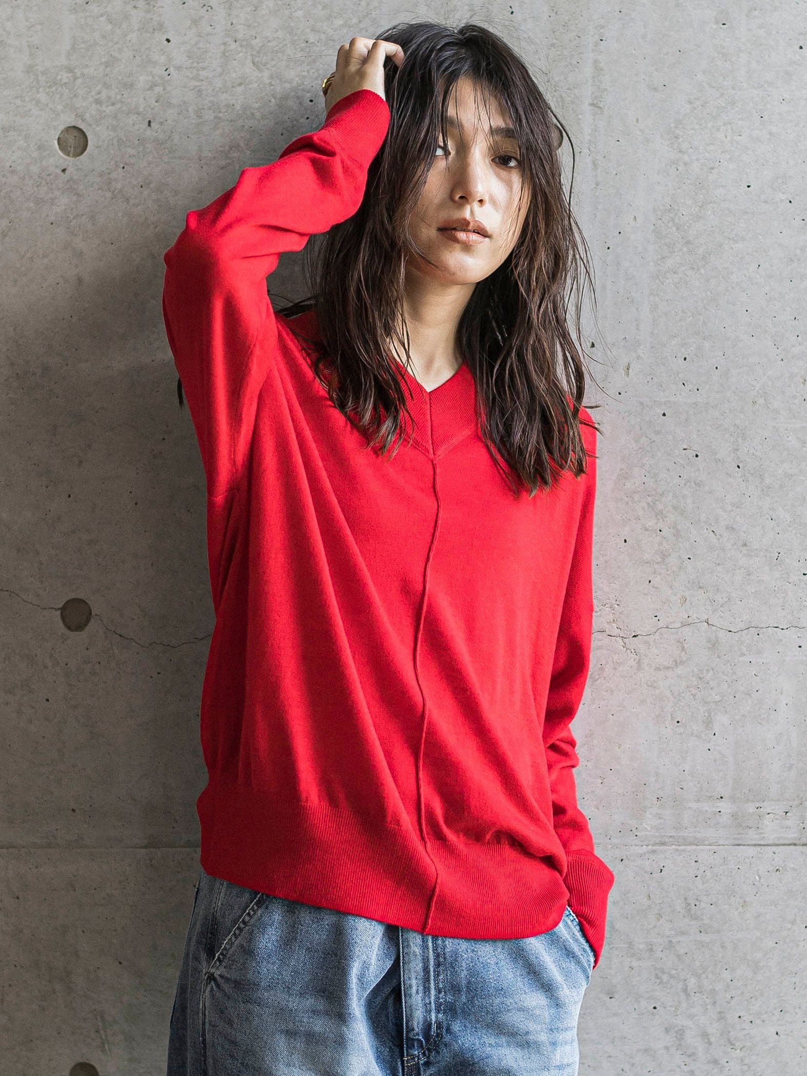 シルクカシミヤVネックコクーンニットプルオーバー≪手洗い可能≫