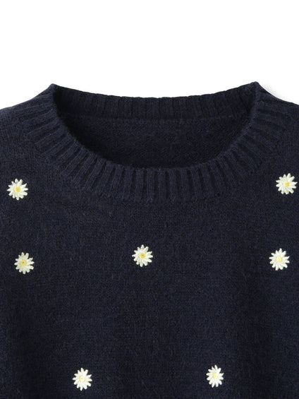 マーガレット刺繍ニットプルオーバー≪手洗い可能≫