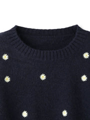 マーガレット刺繍ニットプルオーバー≪手洗い可能≫