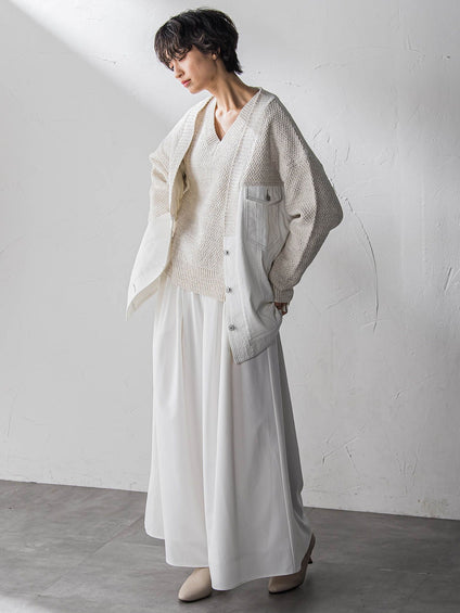 デニムドッキングVネックニットプルオーバー≪洗濯機で洗える≫