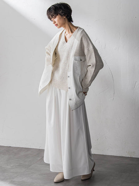 デニムドッキングVネックニットプルオーバー≪洗濯機で洗える≫