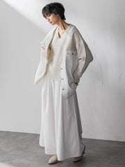 デニムドッキングVネックニットプルオーバー≪洗濯機で洗える≫