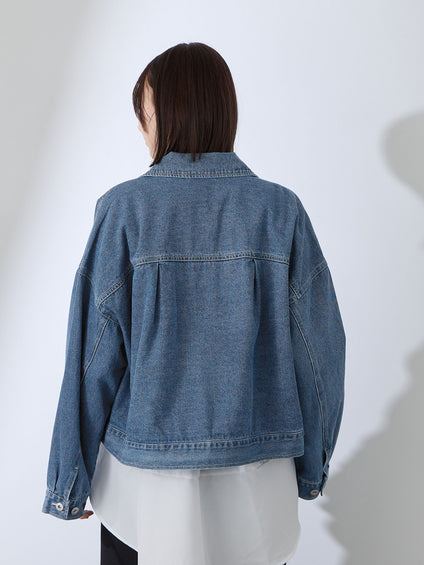 カラーデニムボクシーフィットブルゾン≪洗濯機で洗える≫