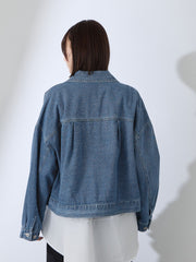 カラーデニムボクシーフィットブルゾン≪洗濯機で洗える≫