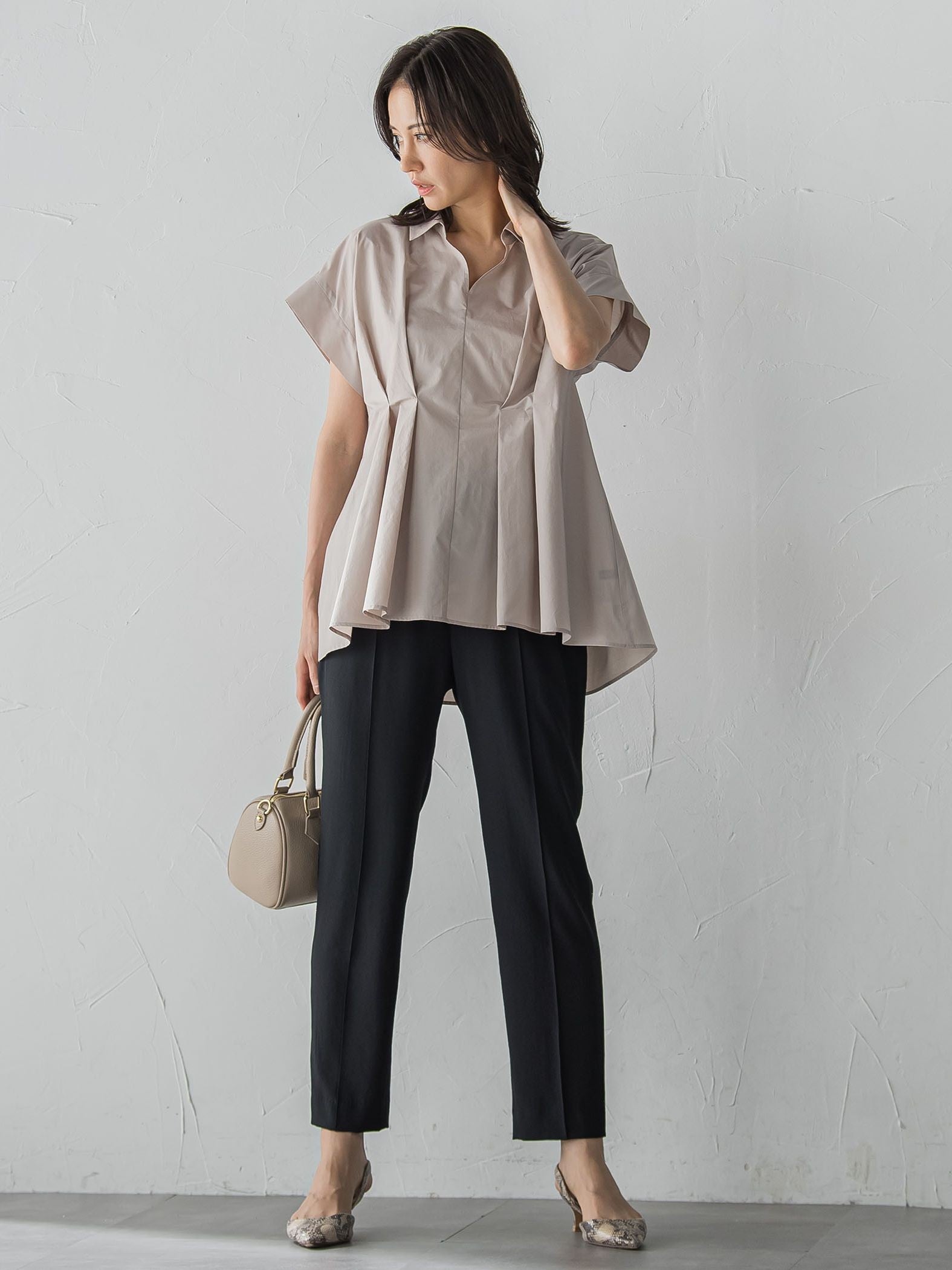 タイプライターペプラムブラウス≪洗濯機で洗える≫