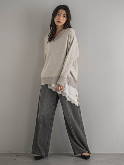 センタープレスデニムワイドパンツ