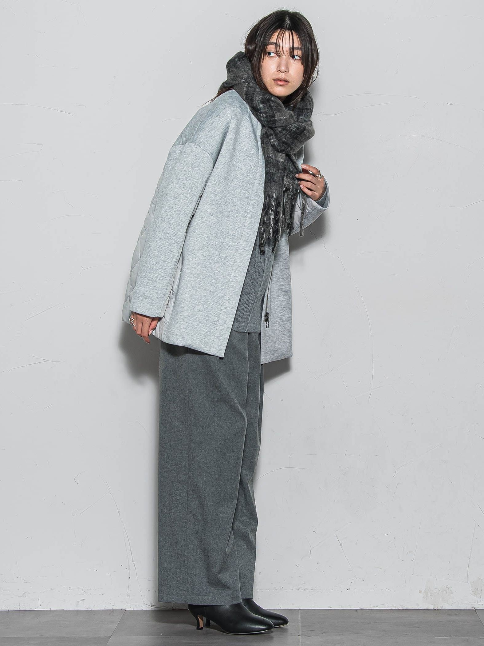 モスダンボール×中綿キルティングノーカラーコート≪手洗い可能≫