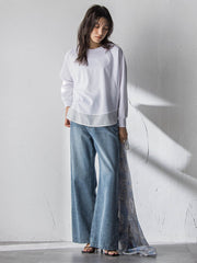 デニムワイドパンツ≪洗濯機で洗える≫