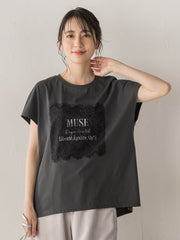 レースたたき付けプリントTシャツ