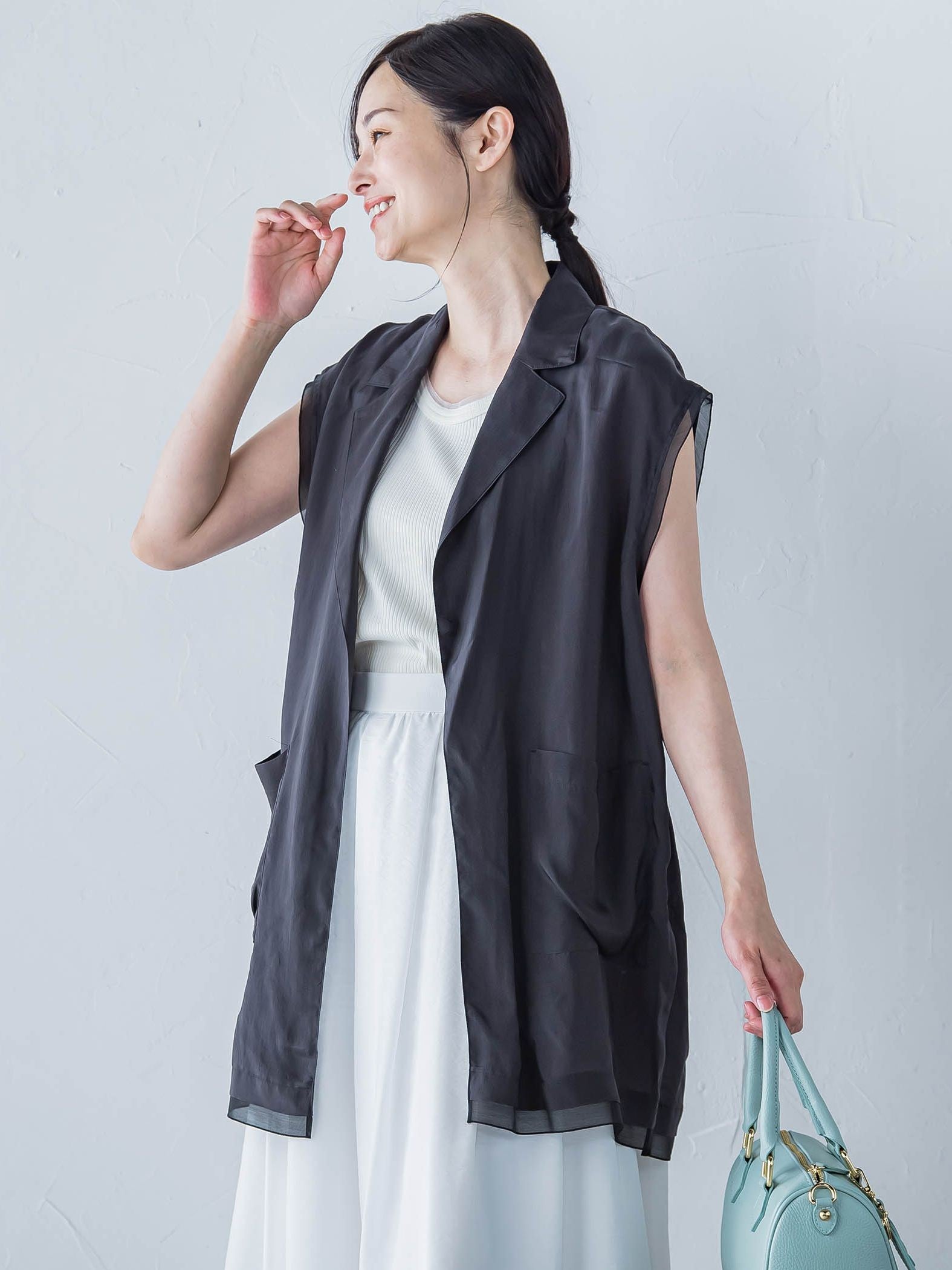 【WEB限定】フィブリルタフタロングジレ ≪手洗い可能≫