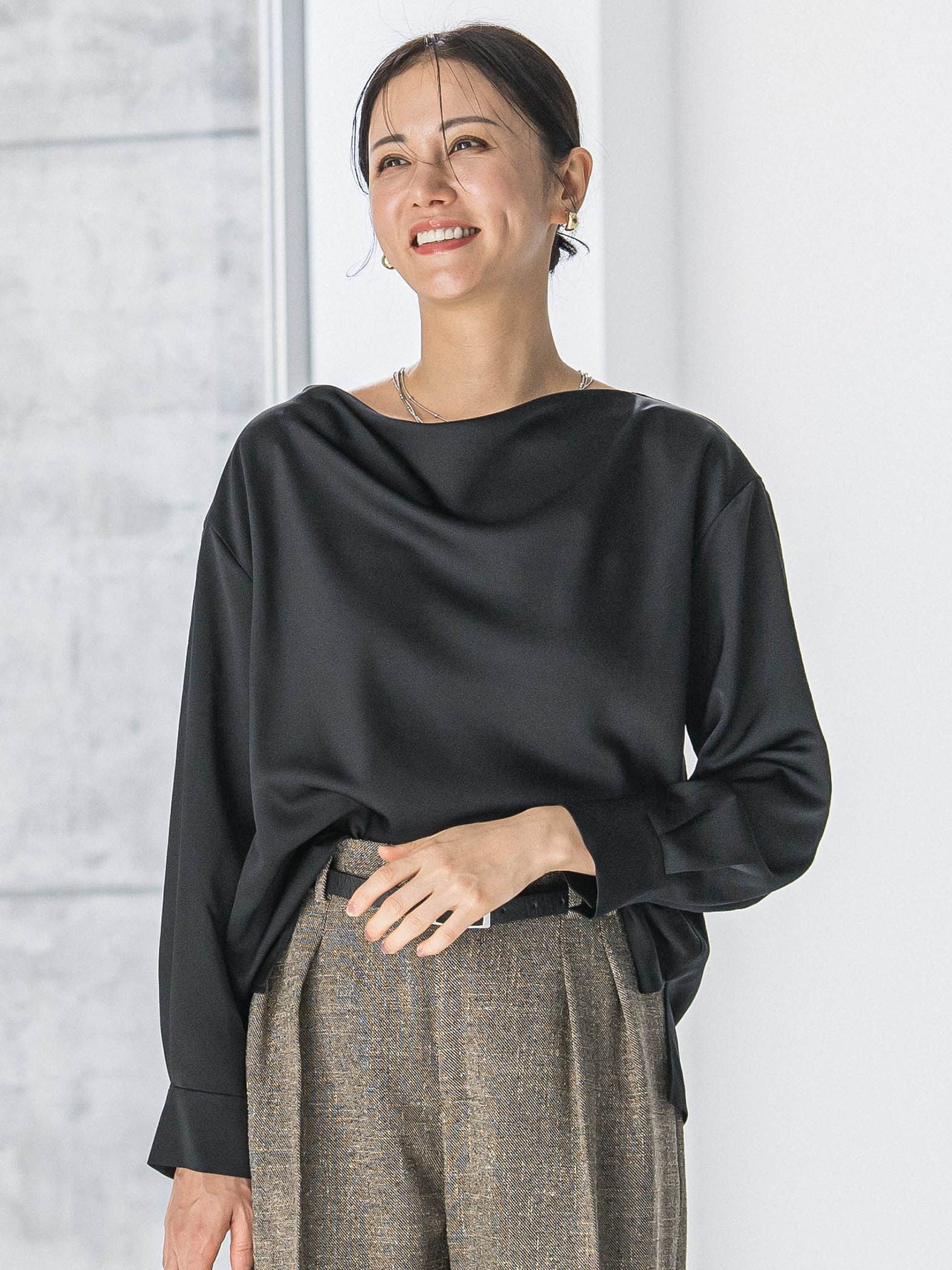 クレープサテン長袖ブラウス ≪手洗い可能≫