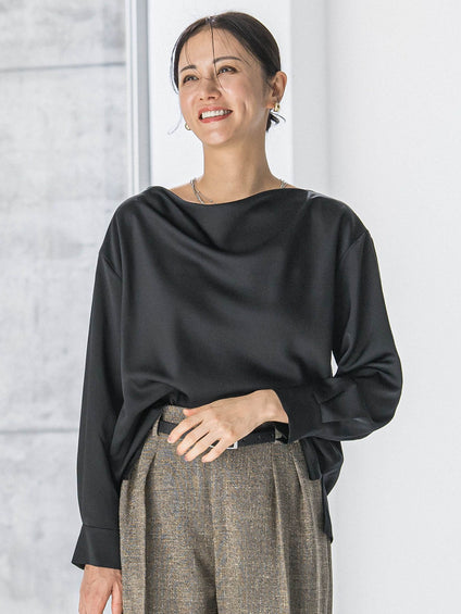 クレープサテン長袖ブラウス ≪手洗い可能≫