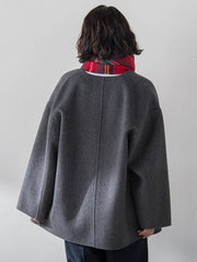 <極>”軽さと贅沢なぬくもり”ノーカラーリバーコート