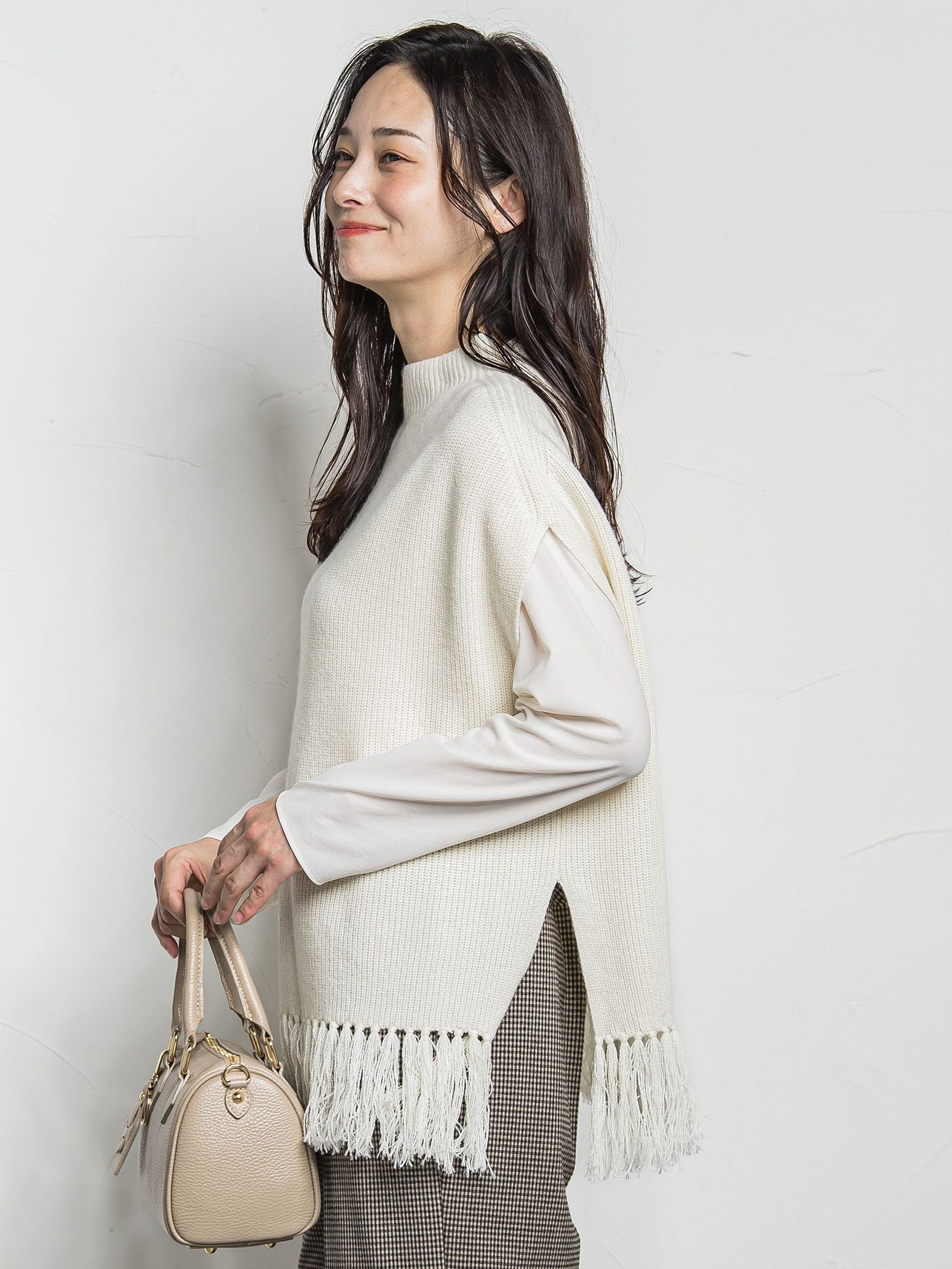 カシミヤシルクフリンジベスト