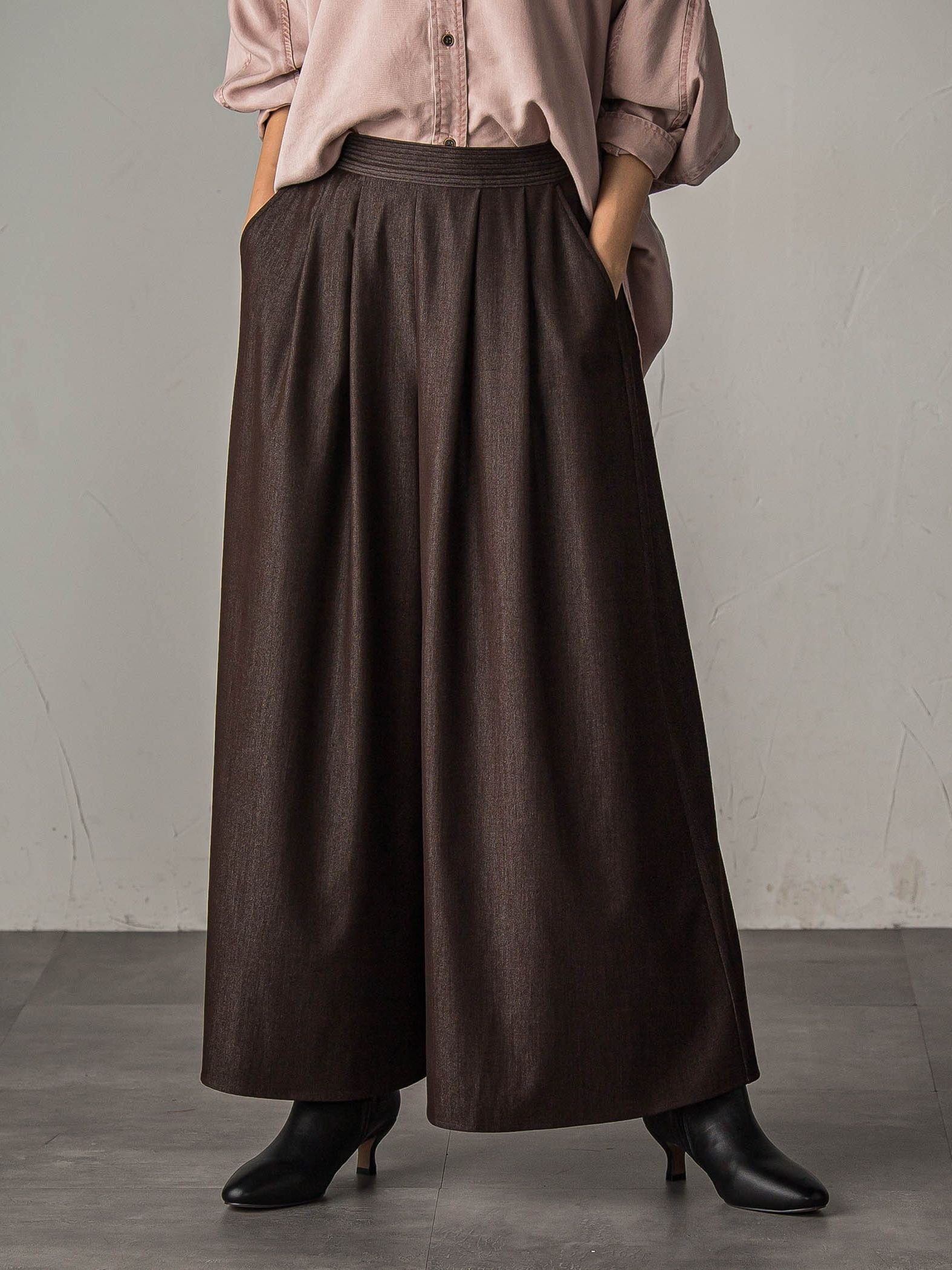 【新色追加】フレアヘムキュロットパンツ≪洗濯機で洗える≫