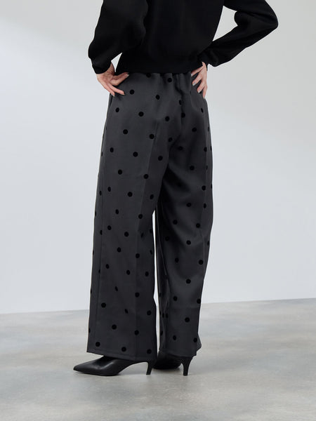 フロッキードットイージーワイドパンツ≪手洗い可能≫