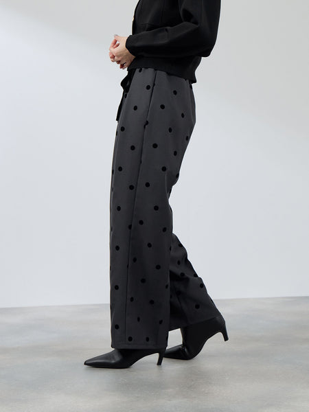 フロッキードットイージーワイドパンツ≪手洗い可能≫