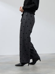 フロッキードットイージーワイドパンツ≪手洗い可能≫