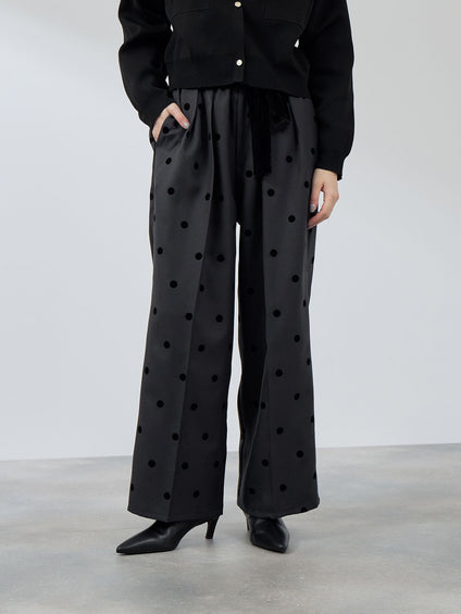 フロッキードットイージーワイドパンツ≪手洗い可能≫