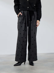 フロッキードットイージーワイドパンツ≪手洗い可能≫