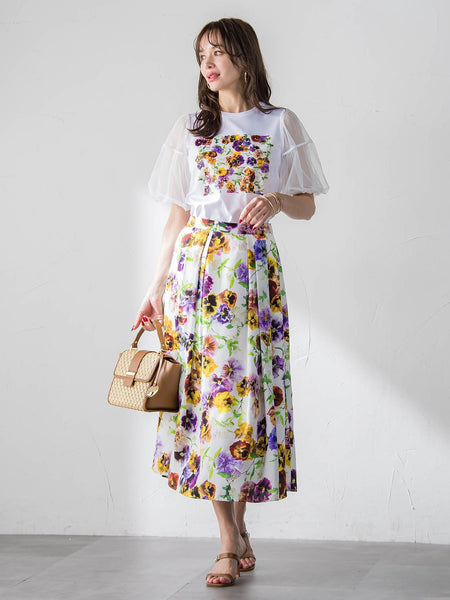 【KEITA KAWASAKI × Viaggio Bluコラボ】パンジープリントスカート